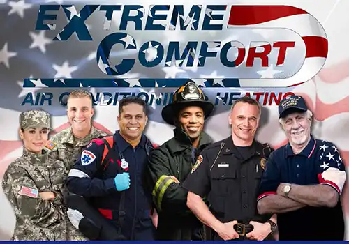 First responders including US military, Firefighters, Police Officers, EMT, Veterans image to publicize a First Responders Discount on HVAC Installation and AC Repair in Dallas, Texas